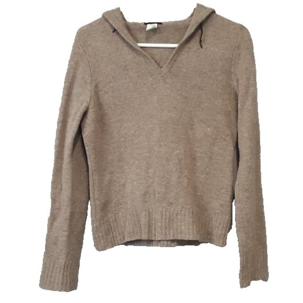 J.Crew Womens Hooded‎ Sweater Medium Beige Wool Pullover Preppy Neutral